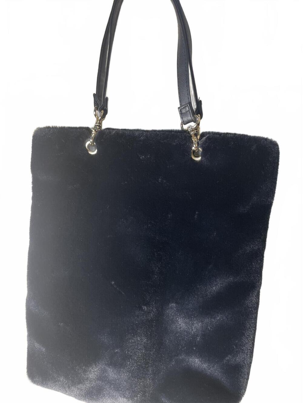 Black Faux Fur Tote Bag Purse Womens Barbiecore Furry Soft - Picture 1 of 7